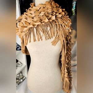 🔥Elegant Tan Genuine Leather Fringe Scarf🔥
